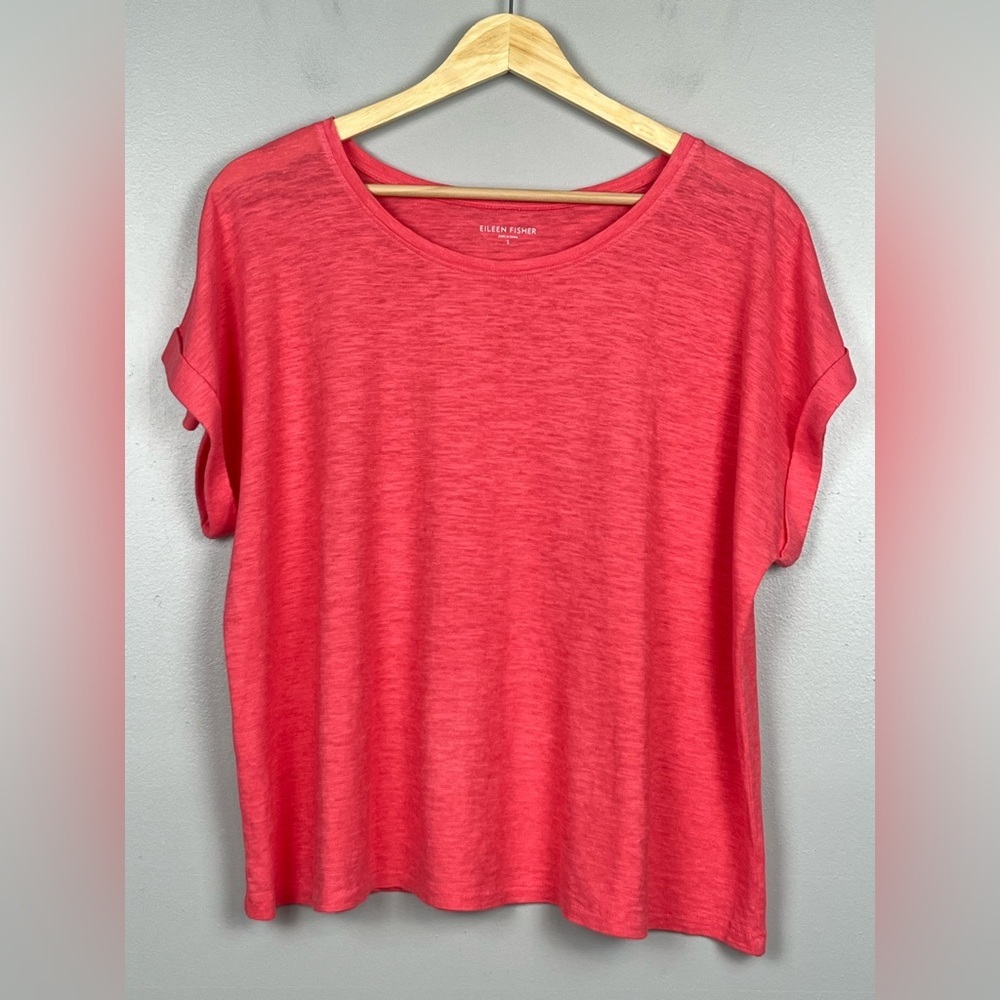 Eileen Fisher hemp organic cotton blend salmon pink oversized boxy top, Small.